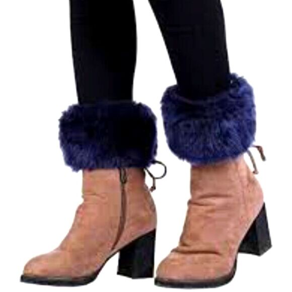 Navy Blue Faux Fur Boot Cuffs, NWOT - Picture 1 of 5